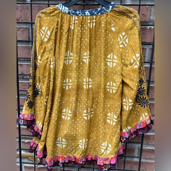 John Mark Mustard and Purple Embroidered Blouse - Picture 3 of 4